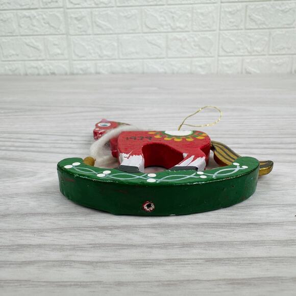Vintage Wooden Rocking Horse Christmas Ornament 3.75" Hand Painted Holiday Decor - Picture 4 of 5
